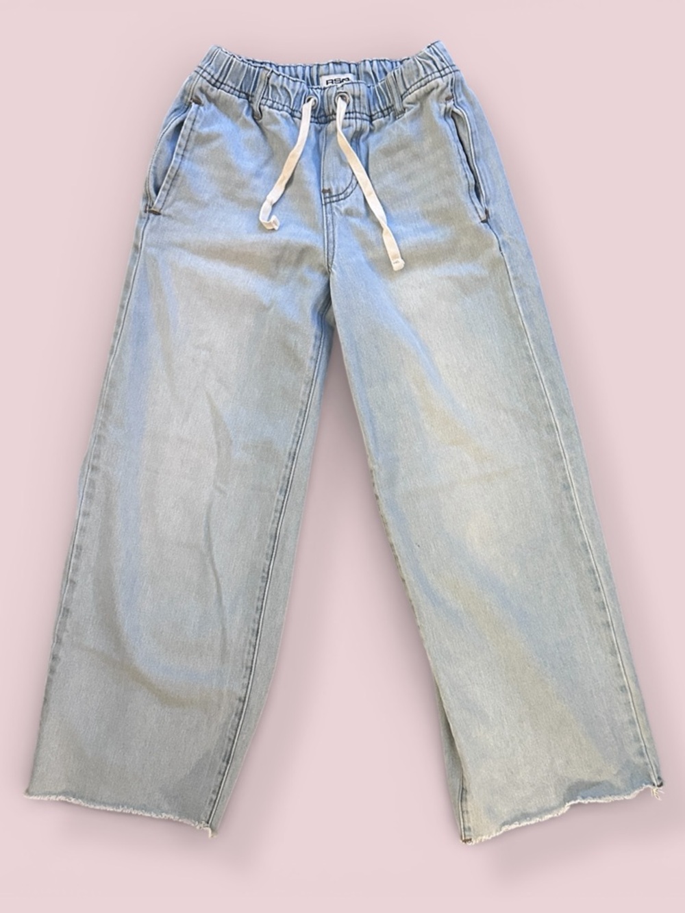 RSQ Girls Extreme Wide-Leg Pull-on Jeans Raw Hem Size Med (10) Light Blue Wash